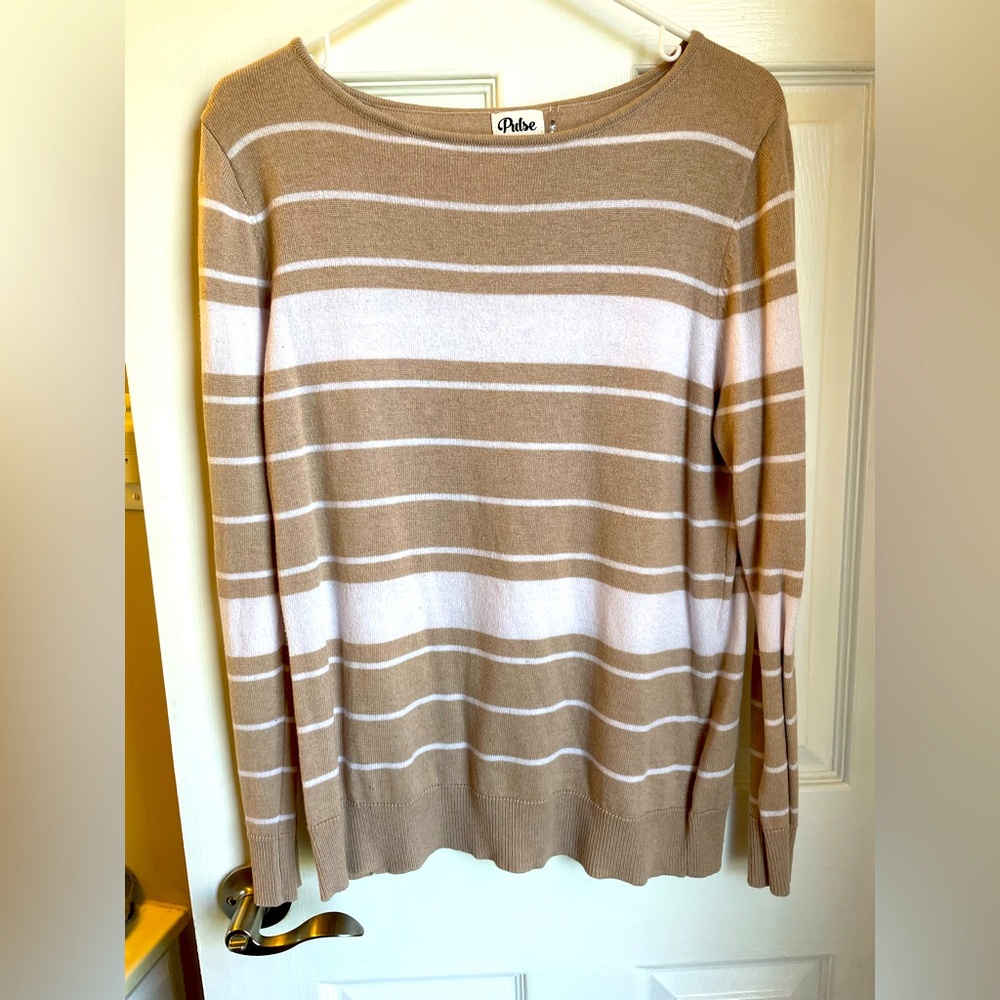 Pulse boutique tan and white striped sweater